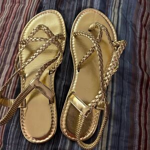 Women's gold braided sandals